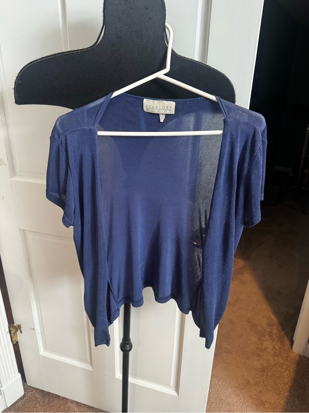 Vintage Charlotte Russe Navy Short Sleeve Open Front Cardigan